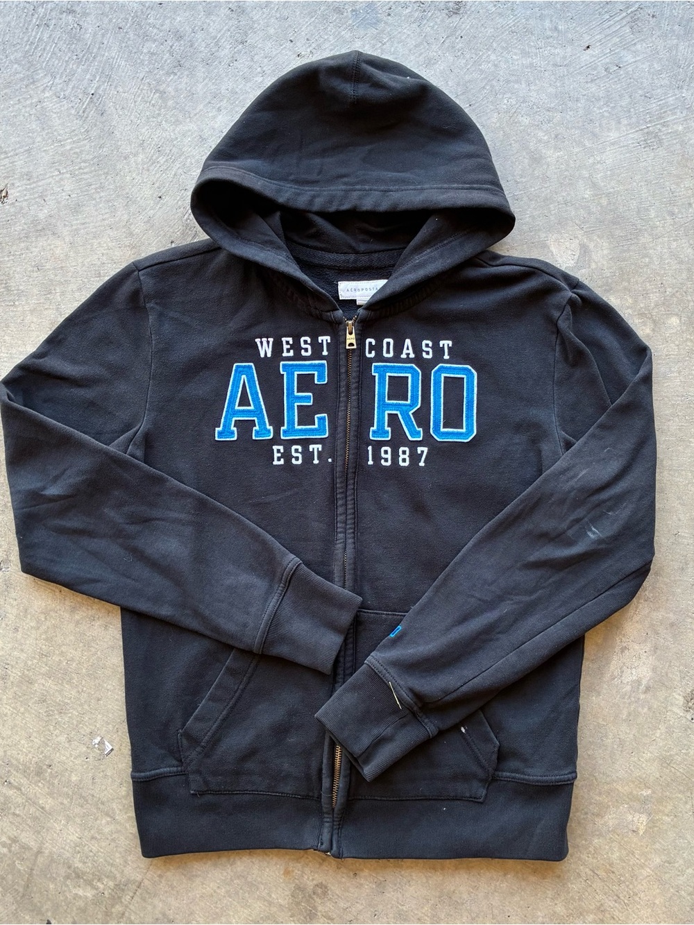 Aeropostale Black Zip Hoodie with Blue Lettering